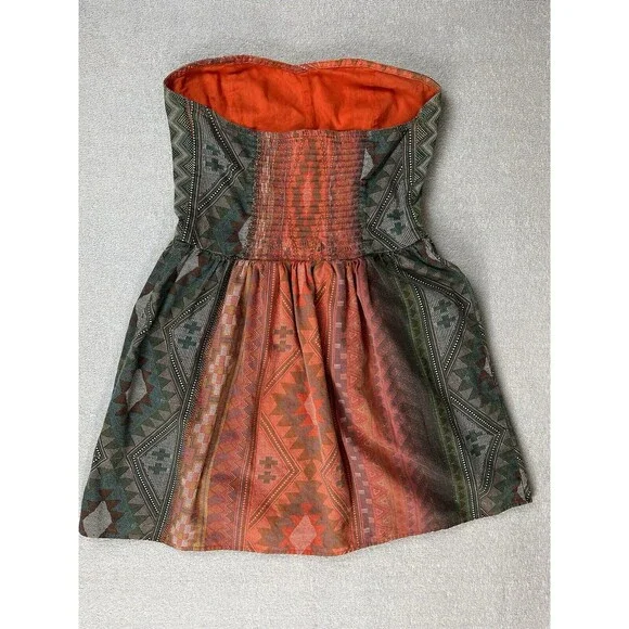 Arizona Jeans Aztec Tribal Print Strapless Dress Women's Size Large Short Cotton - Picture 14 of 14